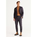 ALTINYILDIZ CLASSICS Erkek Antrasit-Kahverengi Slim Fit Dar Kesim Mono Yaka Çizgili Takım Elbise - Antrasit - Kahverengi - 48 - 6 Drop