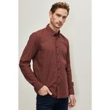 ALTINYILDIZ CLASSICS Erkek Antrasıt-kırmızı Slim Fit Dar Kesim Düğmeli Yaka Flanel Gömlek - Antrasit - Kırmızı