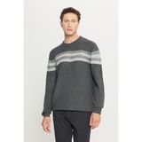 Altınyıldız Classics Erkek Antrasit-Melanj Standart Fit Normal Kesim Bisiklet Yaka Jakarlı Triko Kazak - Antrasit Melanj - 3XL