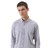 ALTINYILDIZ CLASSICS-Erkek Antrasit Slim Fit Dar Kesim Düğmeli Yaka Keten Görünümlü%100 Pamuk Flamlı Gömlek (Antrasit/S)
