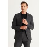 ALTINYILDIZ CLASSICS Erkek Antrasit Slim Fit Dar Kesim Kırlangıç Yaka Cordura Kumaş Desenli Yünlü Takım Elbise - 48 / 6