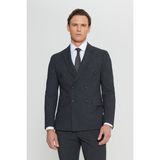 Altınyıldız Classics Erkek Antrasit Slim Fit Dar Kesim Kırlangıç Yaka Desenli Kapak Cepli Esnek Kruvaze Takım Elbise - 6 Drop - 46
