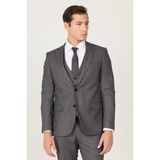 ALTINYILDIZ CLASSICS Erkek Antrasit Slim Fit Dar Kesim Mono Yaka Armürlü Yelekli Takım Elbise - 6 Drop - 46