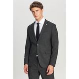 ALTINYILDIZ CLASSICS Erkek Antrasit Slim Fit Dar Kesim Mono Yaka Kapak Cepli Desenli Esnek Takım Elbise