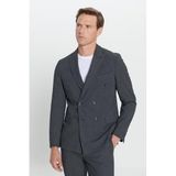 ALTINYILDIZ CLASSICS Erkek Antrasit Slim Fit Kırlangıç Yaka Gofre Desenli Kruvaze Takım Elbise