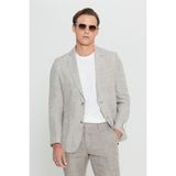 Altınyıldız Classics Erkek Bej %100 Keten Slim Fit Mono Yaka Kazayağı Desenli Takım Elbise - 6 Drop - 50