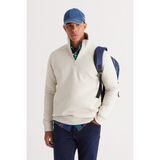 Altınyıldız Classics Erkek Bej İçi Polarlı Standart Fit Normal Kesim Fermuarlı Dik Bato Yaka Pamuklu Sweatshirt