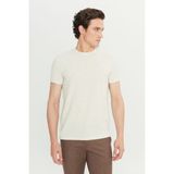 Altınyıldız Classics Erkek Bej Keten Slim Fit Dar Kesim Bisiklet Yaka Jakarlı Tişört - XL