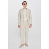 Altınyıldız Classics Erkek Bej Keten Slim Fit Dar Kesim Kırlangıç Yaka Esnek Takım Elbise - 6 Drop - 54