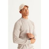 Altınyıldız Classics Erkek Bej Melanj Standart Fit Normal Kesim Yarım Balıkçı Yaka Pamuklu Jakarlı Triko Kazak - 2XL