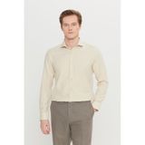 Altınyıldız Classıcs Erkek Bej Pamuklu Oxford Tailored Slim Fit Dar Kesim Küçük İtalyan Yaka Armürlü Gömlek