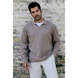 Altınyıldız Classics Erkek Bej Pamuklu Standart Fit Normal Kesim Polo Yaka Jakarlı Triko Kazak - XL