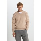Altınyıldız Classics Erkek Bej Pamuklu Standart Fit Normal Kesim V Yaka Basic Triko Kazak - 2XL