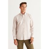 ALTINYILDIZ CLASSICS Erkek Bej Slim Fit Dar Kesim Düğmeli Yaka %100 Pamuk Oxford Gömlek - XL