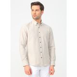 Altınyıldız Classics Erkek Bej Slim Fit Dar Kesim Düğmeli Yaka Pamuklu Oxford Gömlek