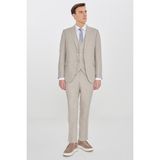 Altınyıldız Classics Erkek Bej Slim Fit Dar Kesim Kırlangıç Yaka Kapak Cepli Çizgili Takım Elbise - 6 Drop - 54