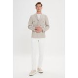 ALTINYILDIZ CLASSICS Erkek Bej Slim Fit Dar Kesim Kırlangıç Yaka Pamuklu Desenli Kruvaze Blazer Ceket - 50-6N