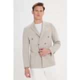 ALTINYILDIZ CLASSICS Erkek Bej Slim Fit Dar Kesim Kırlangıç Yaka Pamuklu Desenli Kruvaze Blazer Ceket