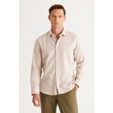 ALTINYILDIZ CLASSICS Erkek Bej Slim Fit Dar Kesim Klasik Yaka %100 Pamuk Armürlü Gömlek