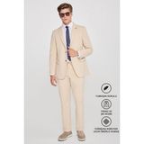 Altınyıldız Classics Erkek Bej Slim Fit Dar Kesim Mono Yaka Beli Bağlamalı Kapak Cepli Esnek Takım Elbise - 6 Drop - 50