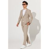 ALTINYILDIZ CLASSICS Erkek Bej Slim Fit Dar Kesim Mono Yaka Gofre Desenli Takım Elbise - 52 - 6 Drop