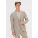ALTINYILDIZ CLASSICS Erkek Bej Slim Fit Dar Kesim Mono Yaka Gofre Desenli Takım Elbise
