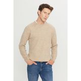 Altınyıldız Classics Erkek Bej Standart Fit Normal Kesim Bisiklet Yaka Jakarlı Triko Kazak - XL