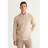 Altınyıldız Classics Erkek Bej Tüylenme Yapmayan Anti-pilling Standart Fit Normal Kesim V Yaka Triko Kazak - 3XL