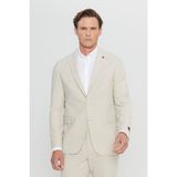 Altınyıldız Classics Erkek Bej Yünlü Slim Fit Dar Kesim Kırlangıç Yaka Ekose Gofre Desenli Kapak Cepli Takım Elbise - 6 Drop - 54