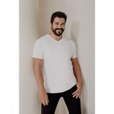Altınyıldız Classics Erkek Beyaz %100 Pamuk Slim Fit Dar Kesim V Yaka Tişört - 3XL