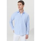 Altınyıldız Classics Erkek Beyaz-açık Mavi Slim Fit Dar Kesim Klasik Yaka Pamuklu Kareli Gömlek - Beyaz - Açık Mavi