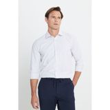 Altınyıldız Classics Erkek Beyaz-Bej Pamuklu Oxford Slim Fit Dar Kesim Klasik Yaka Armürlü Gömlek - Beyaz - Bej