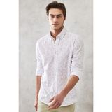 ALTINYILDIZ CLASSICS Erkek Beyaz-Bej Slim Fit Dar Kesim %100 Pamuk Düğmeli Yaka Baskılı Gömlek - M - Beyaz - Bej