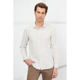 ALTINYILDIZ CLASSICS Erkek Beyaz-bej Slim Fit Dar Kesim Küçük Italyan Yaka Pamuklu Çizgili Gömlek - 2XL - Beyaz - Bej