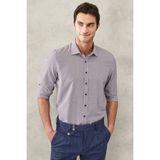 ALTINYILDIZ CLASSICS Erkek Beyaz-bordo Slim Fit Dar Kesim Klasik Yaka Armürlü Gömlek - Bordo - Beyaz