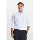 Altınyıldız Classics Erkek Beyaz-Haki Pamuklu Slim Fit Dar Kesim Klasik Yaka Armürlü Gömlek - Beyaz - Haki