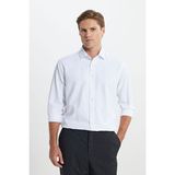 Altınyıldız Classics Erkek Beyaz-Haki Pamuklu Slim Fit Dar Kesim Klasik Yaka Armürlü Gömlek