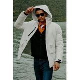 Altınyıldız Classics Erkek Beyaz Kapüşonlu Dik Yaka Standart Fit Sıcak Tutan Rüzgar Geçirmez Mont Kaban - 56