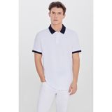 Altınyıldız Classics Erkek Beyaz-Lacivert %100 Pamuk Slim Fit Dar Kesim Polo Yaka Tişört - Beyaz - Lacivert - XL