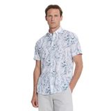 ALTINYILDIZ CLASSICS Erkek Beyaz-Lacivert Slim Fit Dar Kesim Düğmeli Yaka Keten Çizgili Gömlek, BEYAZ LACI, M