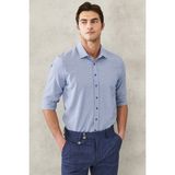 ALTINYILDIZ CLASSICS Erkek Beyaz-lacivert Slim Fit Dar Kesim Klasik Yaka Armürlü Gömlek - Beyaz - Lacivert