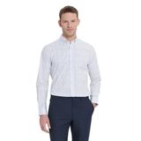 ALTINYILDIZ CLASSICS Erkek Beyaz-Lacivert Slim Fit Dar Kesim Klasik Yaka Pamuklu Armürlü Gömlek, Beyaz - Lacivert, M