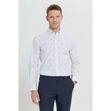 Altınyıldız Classics Erkek Beyaz-Lacivert Slim Fit Dar Kesim Klasik Yaka Pamuklu Armürlü Gömlek - Beyaz - Lacivert