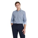 Altınyıldız Classics Erkek Beyaz-Lacivert%100 Pamuk Slim Fit Dar Kesim Küçük İtalyan Yaka Çizgili Gömlek, S