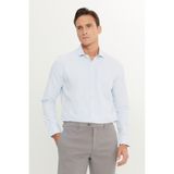 Altınyıldız Classics Erkek BEYAZ-MAVI Slim Fit Dar Kesim İtalyan Yaka Armürlü Pamuklu Basic Gömlek - Beyaz - Mavi