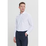 ALTINYILDIZ CLASSICS Erkek Beyaz-Mavi Slim Fit Dar Kesim Klasik Yaka Pamuklu Armürlü Gömlek - Beyaz - Mavi