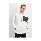 Altınyıldız Classics Erkek Beyaz Oversize Bol Kesim Dik Bato Yaka Cep Detaylı Fermuarlı Soğuk Geçirmez Polar Sweatshirt - 2XL