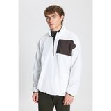Altınyıldız Classics Erkek Beyaz Oversize Bol Kesim Dik Bato Yaka Cep Detaylı Fermuarlı Soğuk Geçirmez Polar Sweatshirt - XL