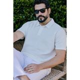 Altınyıldız Classics Erkek Beyaz Pamuklu Slim Fit Dar Kesim Polo Yaka Jakarlı Esnek Tişört - 2XL