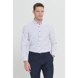 ALTINYILDIZ CLASSICS Erkek Beyaz-Siyah Kolay Ütülenebilir Slim Fit Dar Kesim Düğme Yaka Gofre Desenli Gömlek - Beyaz - Siyah